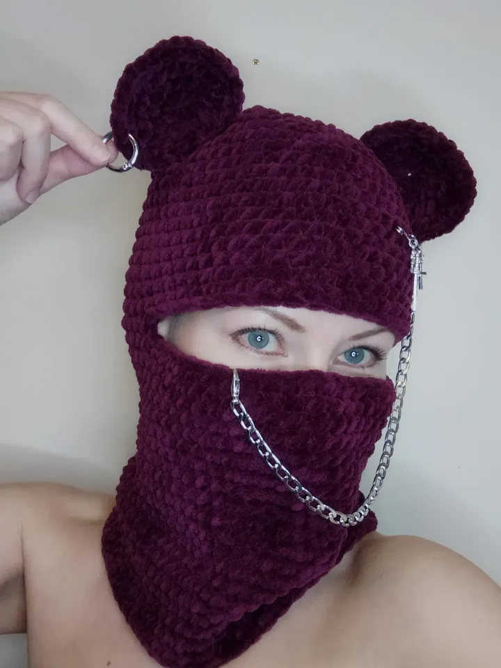 Crazy bear balaclava crochet Goth balaclava with bear ears Trendy balaclava with ears Teens gift Halloween bear mask