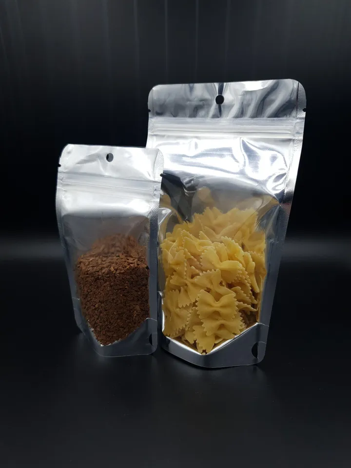Clear Silver Hyaline METALIZED STAND UP Pouches, Food Storage Bag, Coffee bean Bag Chocolate Candy Spice Herbal Tea Zipper Locked Packages