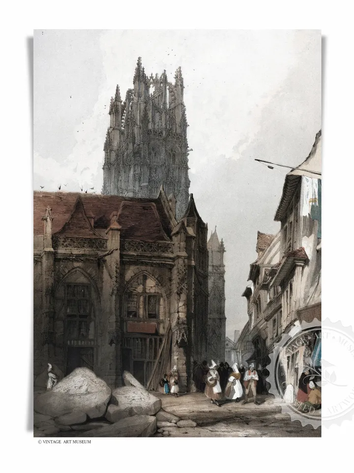Paris Architecture Antique Wall Art, Vintage Cityscape Painting, Printable Decor | 163