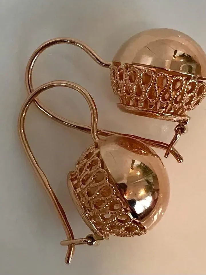Vintage 14K Russian Earrings "Balls" without stone 583 With Star Rose Gold  Soviet Retro  Women's jewelry