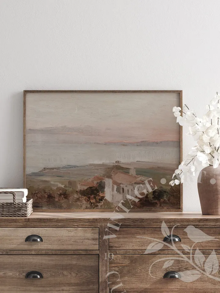 Warm Tone European Coastal Oil Painting, Digital Vintage Wall Art PRINTABLE Decor | 266