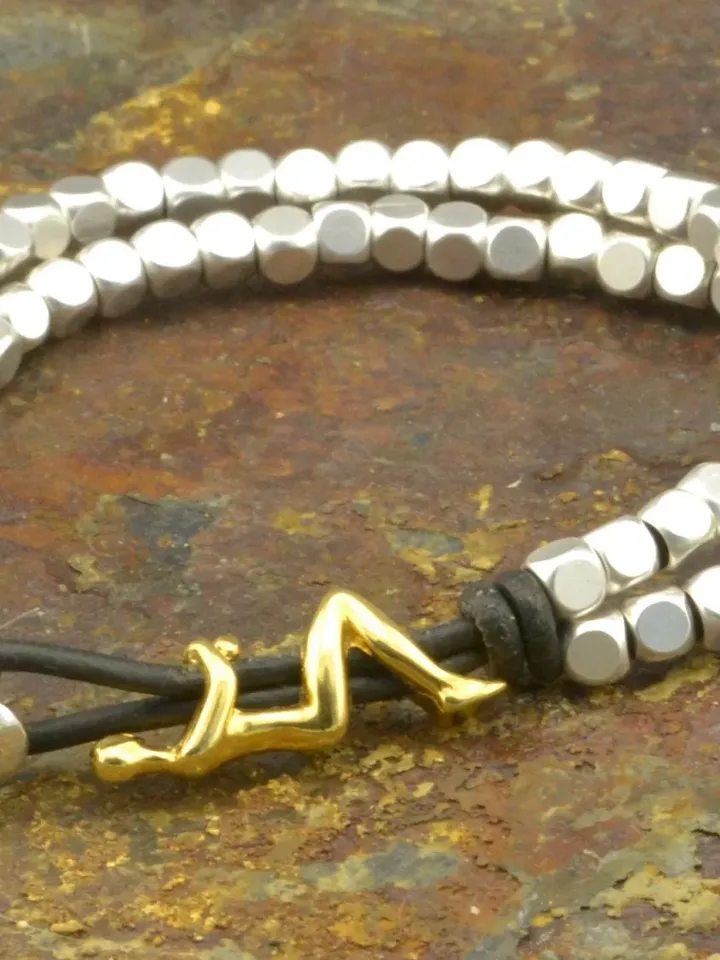 Women Beaded Bracelet, Gifts for Mom Uno de 50 Style, Square Beads Bracelet, Gold Woman Charm, Double Strand Bracelet, Trendy Modern Jewelry
