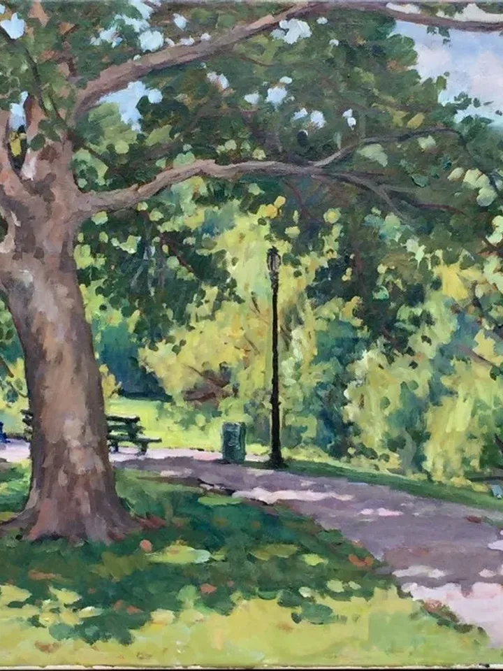 Large Original New York Landscape Painting -Summer Shade/Inwood NYC- 16x20 Oil on Canvas, Plein Air Impressionist Fine Art, Signed Original