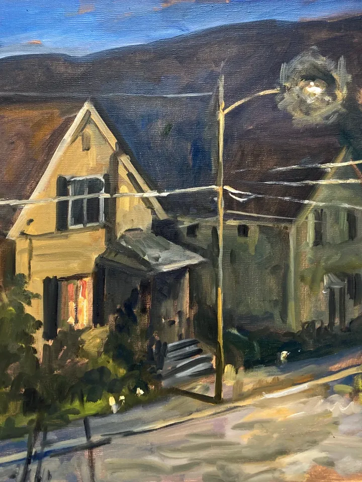 Large Original Night Scene Landscape Painting - Summer Nocturne/Houses - 18x24 Oil on Linen, Signed Plein Air Impressionist Fine Art