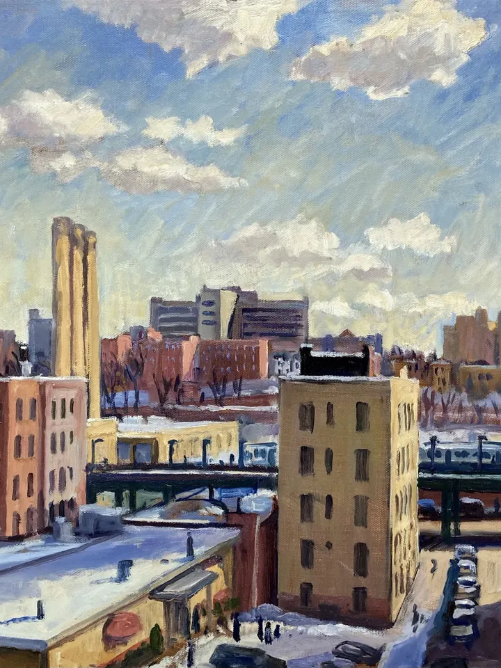 Large New York Winter Cityscape Painting - Bright Snow/NYC - 18x24 Oil on Canvas, Plein Air Impressionist Fine Art, Signed Original