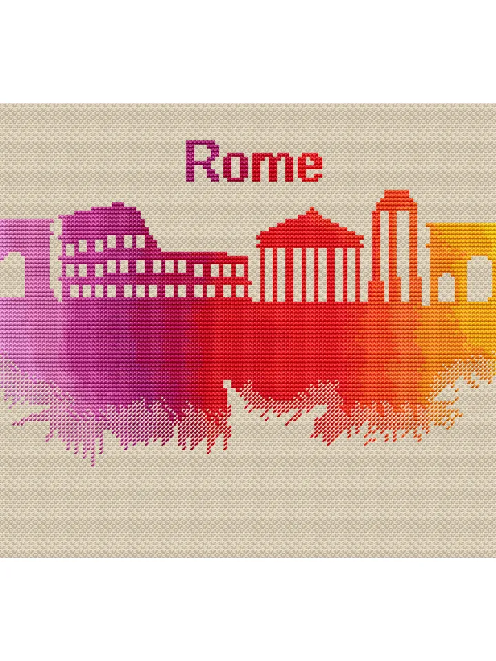 Rome cross stitch pattern modern, Italy cross stitch pattern PDF, Watercolor city cross stitch design