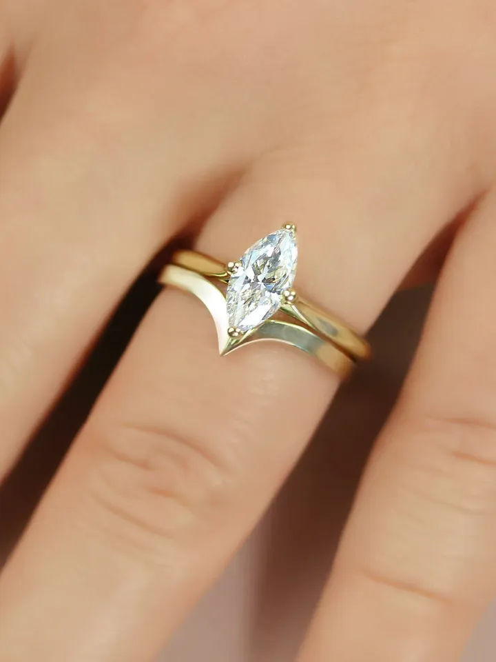 MARQUISE RING BAND | Cubic Zirconia Marquise Solitaire Rings | Diamond Gold Ring | Gift For Engagement | Women Promise Ring