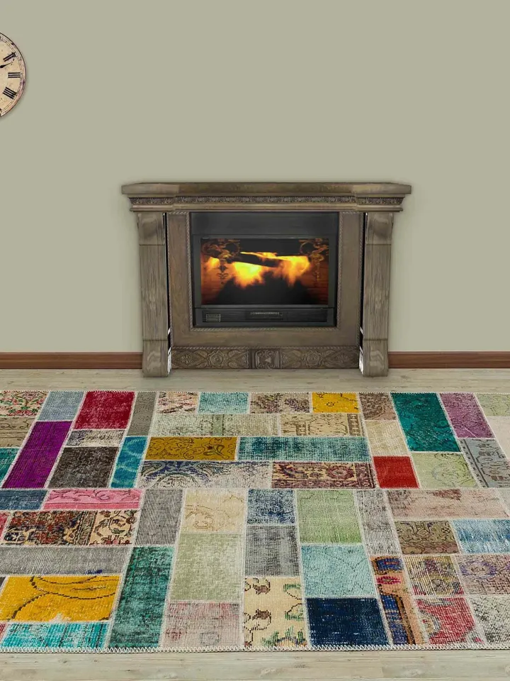 Patchwork Kilim Rug, Multi Color Handmade Turkish Patchwork Rug, 160x230 cm 5,3x7,5 ft ,