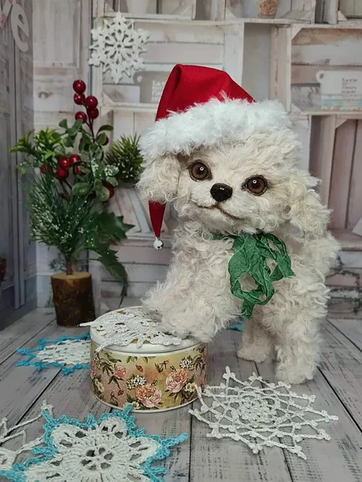 Christmas dog gift Stuffed dog Plush puppy in a red hat