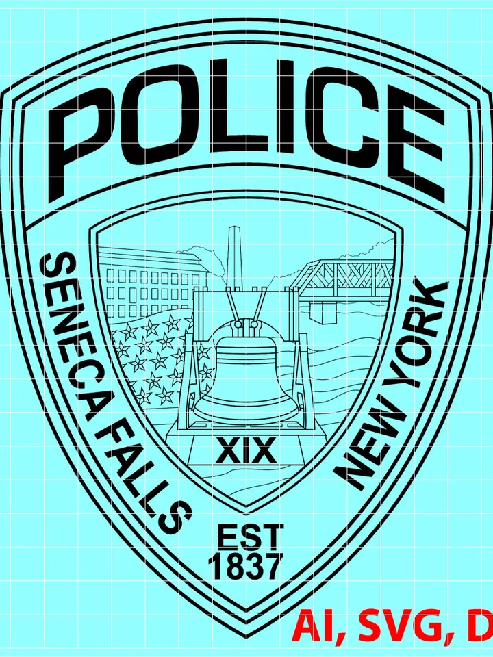 Seneca Falls New York Police Logo, Seal, Badge, Custom, Ai, Vector, SVG, DXF, PNG,