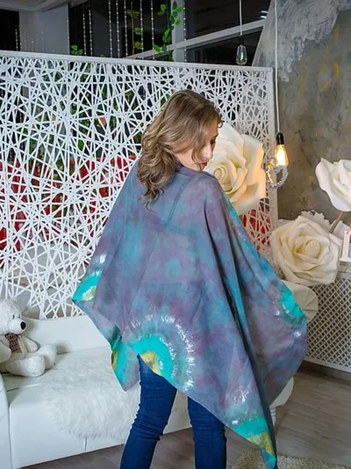 Gray blue cotton scarf Large hand dyed shawl Mother's day gift Tie dye scarf