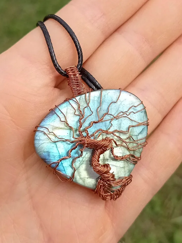 Rainbow Labradorite Necklace. Wire Wrapped Tree of Life Pendant. Valentines Day gift to a girl from a girl