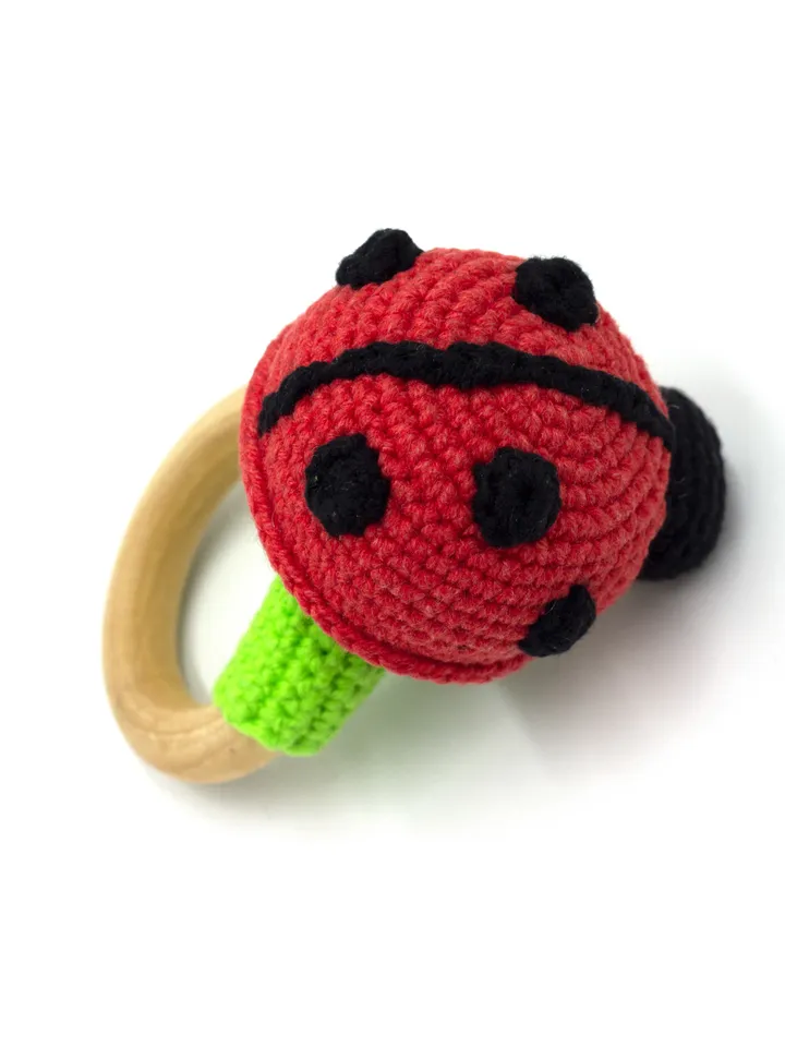 Crochet ladybug teether pattern PDF insect toys organic baby toys teether wooden amigurumi pattern gift for newborn baby