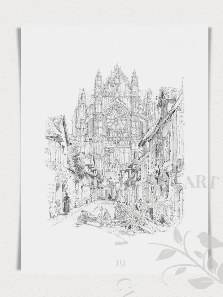 Gothic Architecture Sketch Vintage Art Print, Cathedral in France Antique Drawing, PRINTABLE Decor | 174