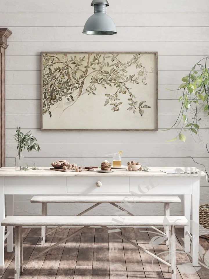 Apple Tree Painting, Vintage Watercolor Fruit Branch, Modern Farmhouse Kitchen Wall Decor, Digital Download Printable Art | # 104