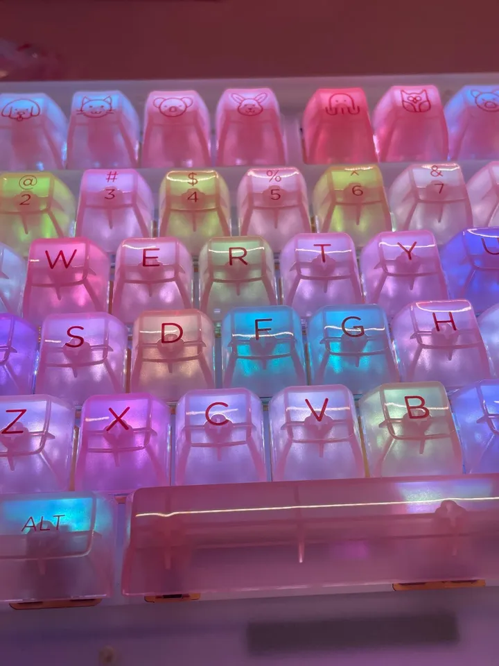 Pink Clear keycap Backlight keycap Transparent keycap Mechanical keyboard keycap Keycap set White keycap