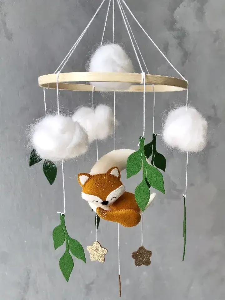 Fox on the Moon baby mobile neutral nursery Woodland mobile baby Forest crib mobile