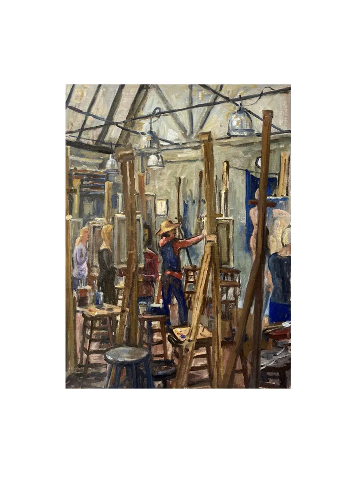 Art Studio Interior Oil Painting - Morning Light/Art Students League of New York - 18x24 Oil on Linen, NYC Realist Signed Original Fine Art