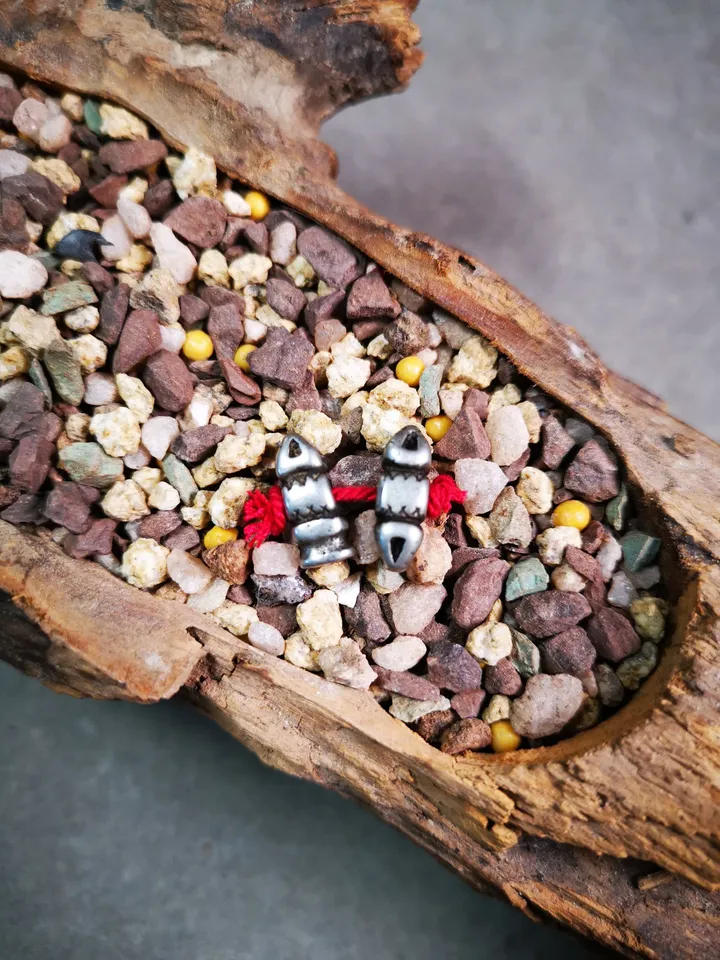 Gandhanra Handmade Tibetan Amulet Pendant,Mini Vajra and Dorje Bell, Mala Marker Bead Accessories, Made of Cold Iron