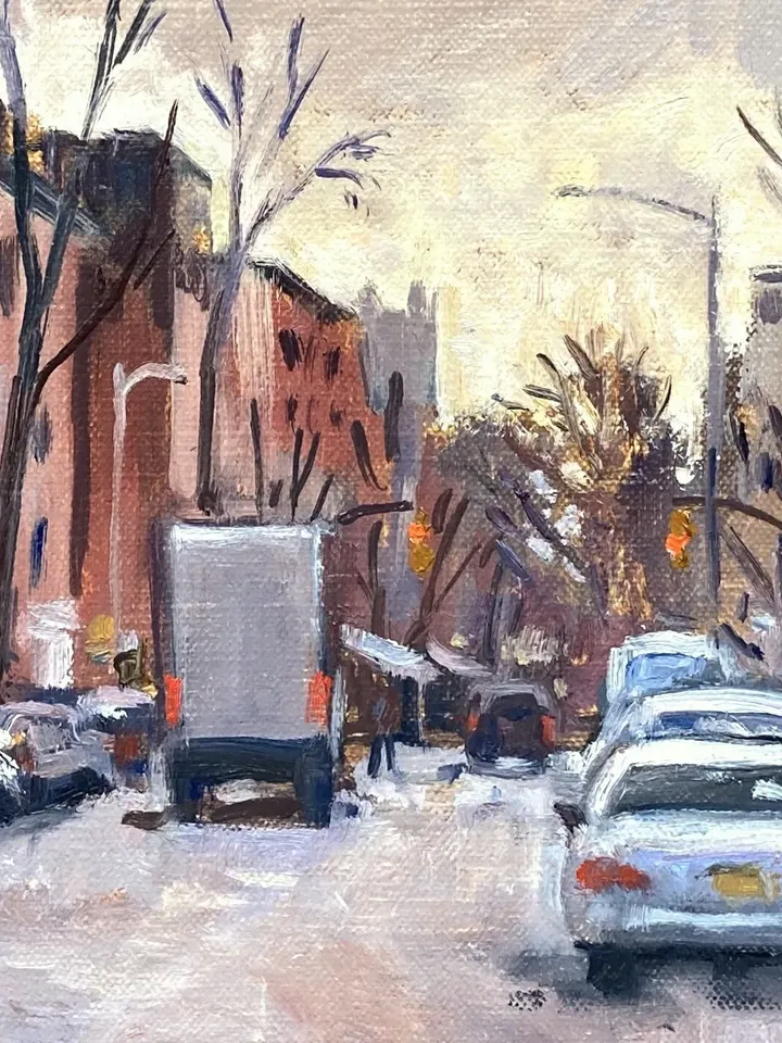 Original East Village Cityscape Painting - Across 6th Street/NYC - 10x16 Oil on Linen, New York Impressionism, Signed Original