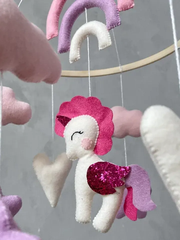 Pink unicorn baby girl crib mobile. Rainbow baby mobile girl. Rainbow unicorn nursery decor girl