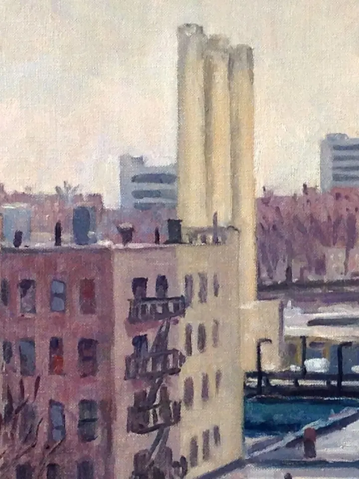 New York Cityscape Painting -WinterLight/Inwood- 14x18 Oil on Canvas, American Urban Impressionist Fine Art, Signed Original NYC Landscape