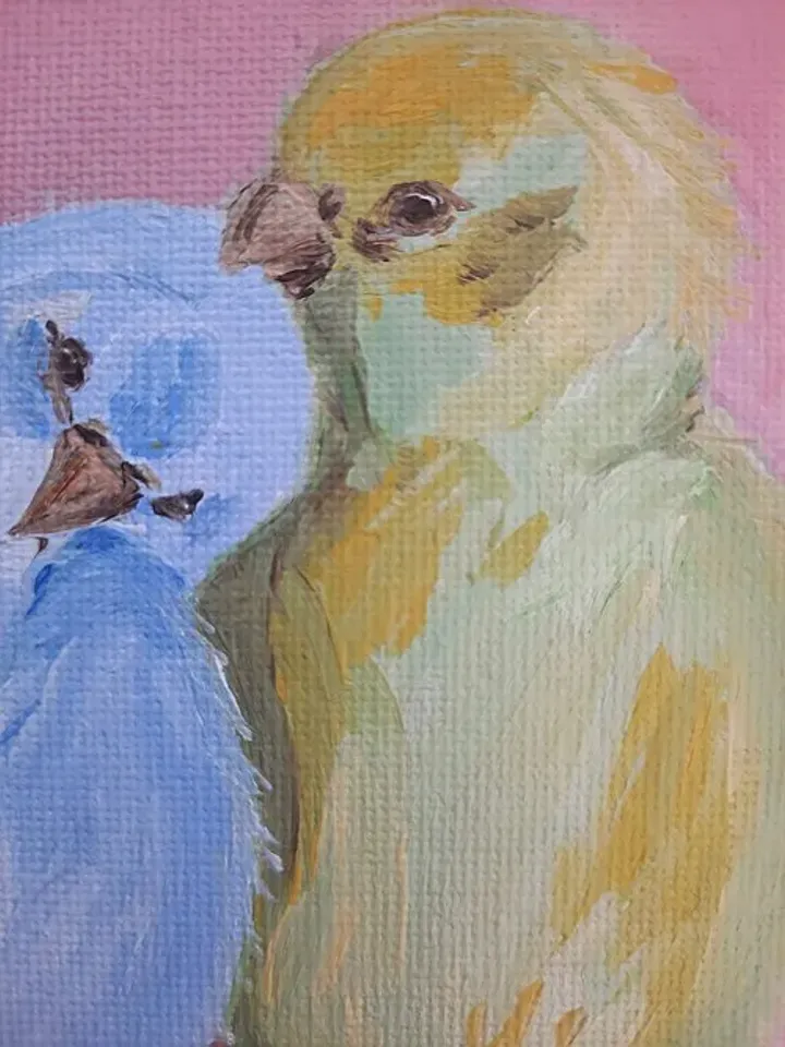 Parrots oil painting Birds wall art Love birds painting
