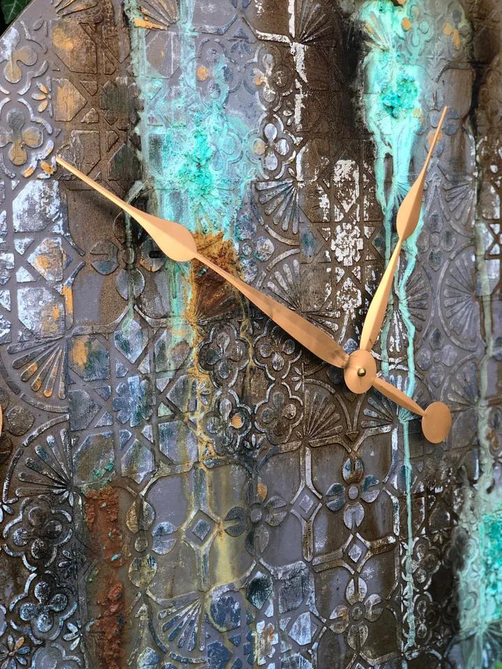 Vintage rustic textural silent large wall clock 26"/66cm