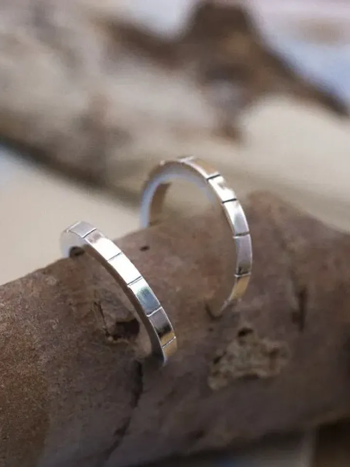 Sterling Silver Square Profile Hoop Earrings with Oxidized Grooves