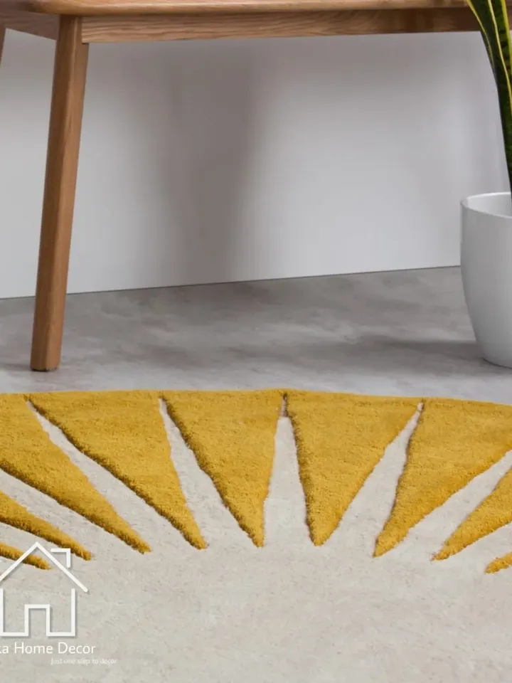 AYKA Round Wool Rug 100% Woolen Area Rug For Hall Kitchen Living Room Bed Room Dining Room Kids Room Carpet , Mustard / Round Rug /Christmas