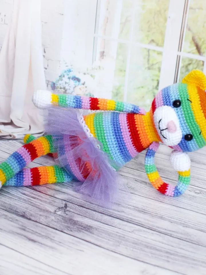 Rainbow cat TO ORDER Cute knitted kitten Funy animal Amigurumi Gift for children Moms favorite cat