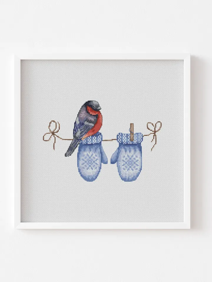 Bullfinch Winter Nature Cross Stitch Pattern, Bird Embroidery, Digital Christmas Cross Stitch Chart, PDF Cross Stitch Pattern