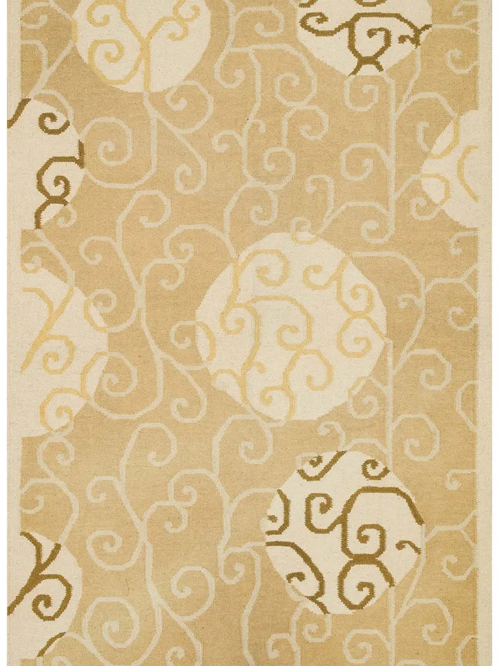 4.19x6.13 ft KilimArtisan Beige Embossed Turkish Kilim: Uniquely Patterned Beige Beauty