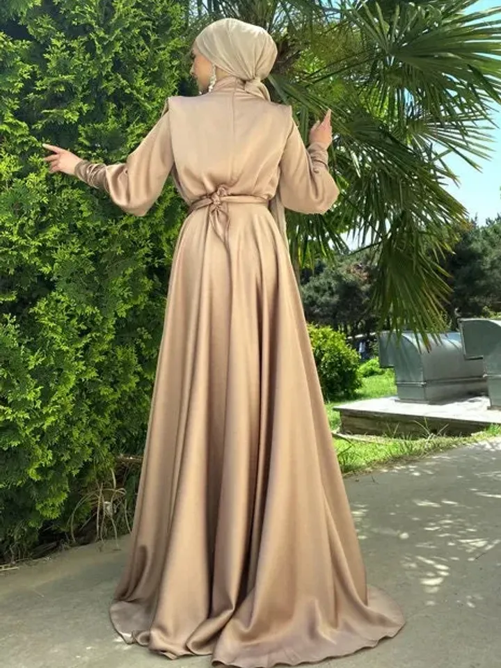 AHUNARE HIJAB - Mihra Cream Satin Ahuanre Wedding Dress, Muslim Evening Gown, Nikah, Islamic Wedding, Engagement, Bridesmaid,