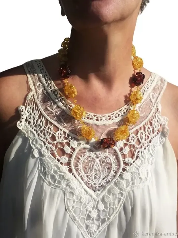 Real Amber Jewelry Gemstone Beads Necklace Unique Handmade Gift for Women Mom Birthday Mother's day Gift Jewelry Yellow