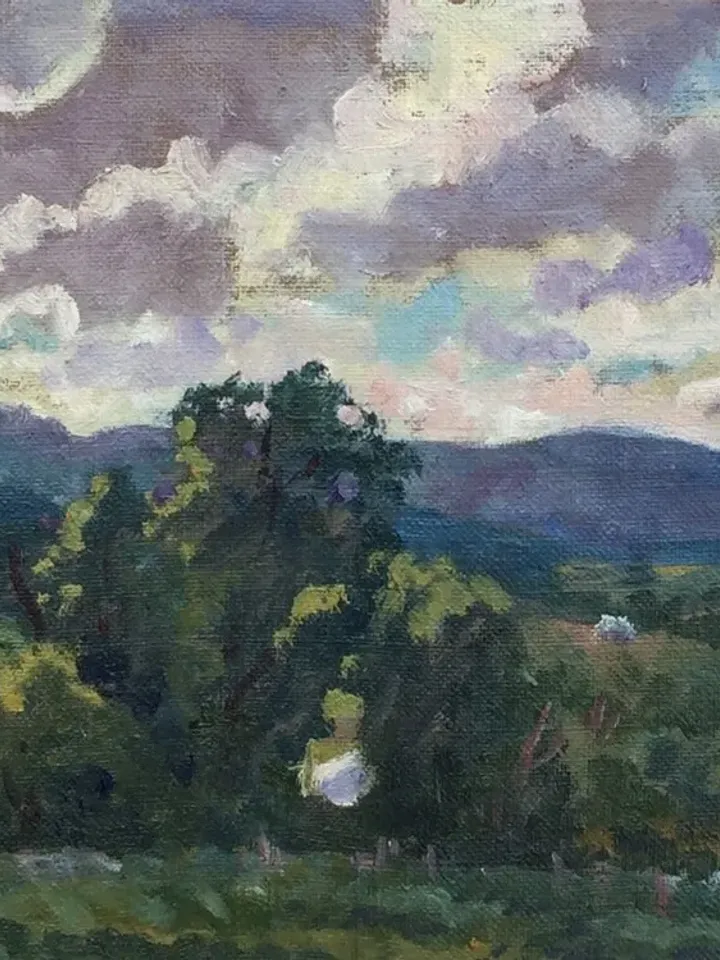 Original Landscape Painting - Summer Hills and Sky/Berkshires - 8x14 Oil on Linen, Plein Air Impressionist Fine Art, Signed Original
