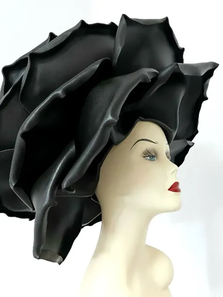 Black rose hat Giant gothic rose headdress Statement headpiece Steampunk Halloween outfit night club, theatrical performances, fashion shows