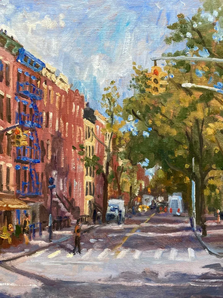 East Village Landscape Painting -Across 10th Street- 14x18 Oil on Linen, New York Urban Impressionist Fine Art, Signed Original