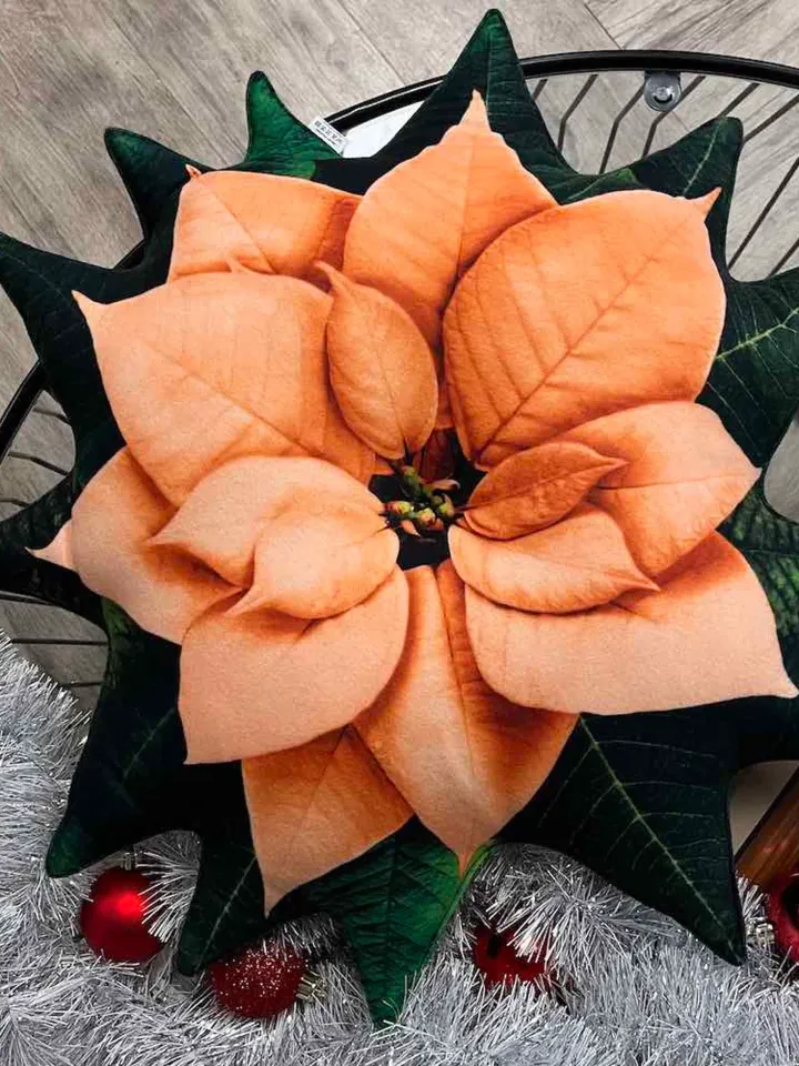 orange Poinsettia pillow / poinsettia cushion / christmas pillow / christmas decoration / plant pillow / poinsettia flower
