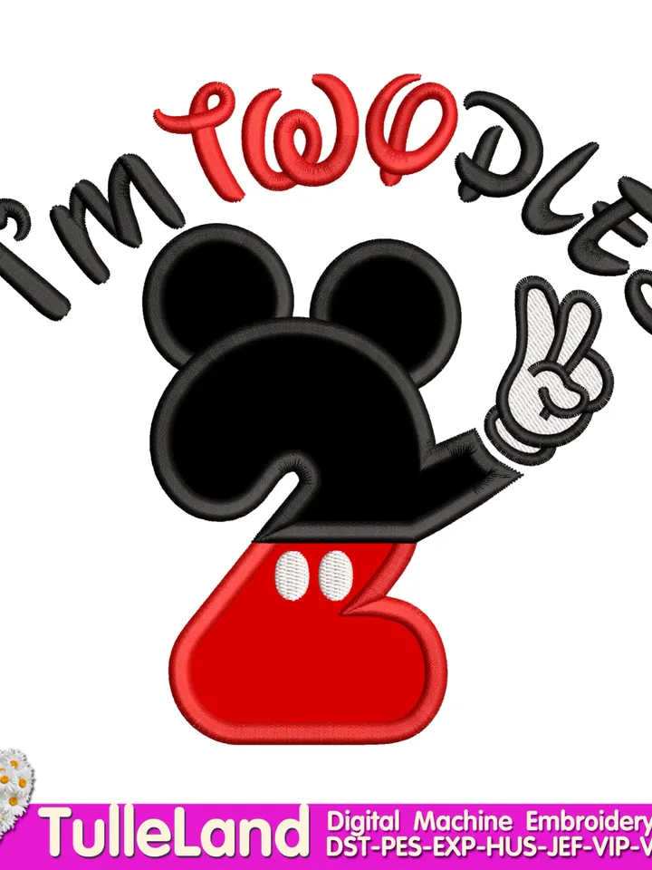 Im twodles Oh twodles Birthday I'm Twodles Mouse Silhouette Second 2nd Birthday Design applique for Machine Embroidery