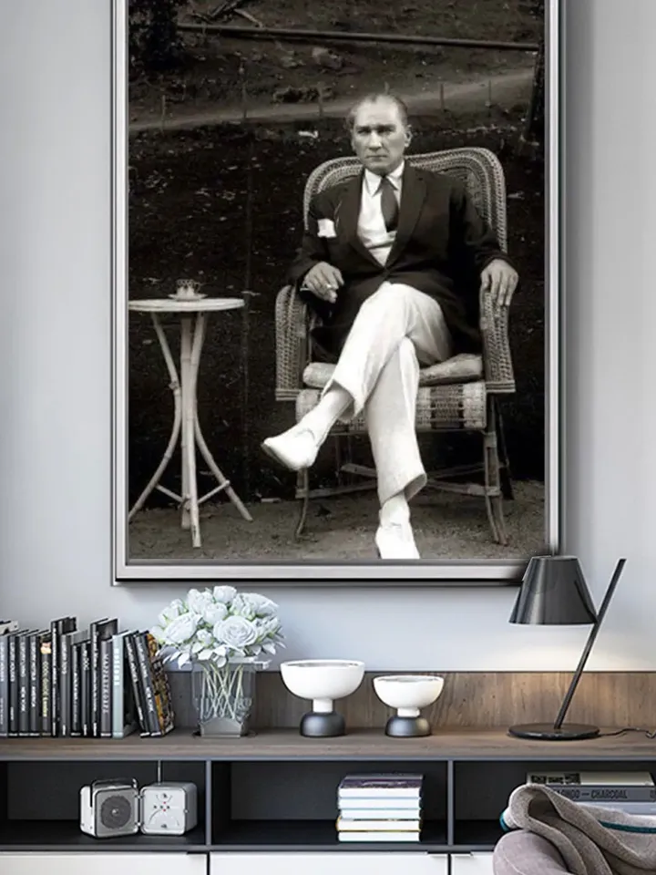 Mustafa Kemal Atatürk Print on Canvas , Floating Frame Option, Modern Wall Art, Extra Large Canvas Wall Art