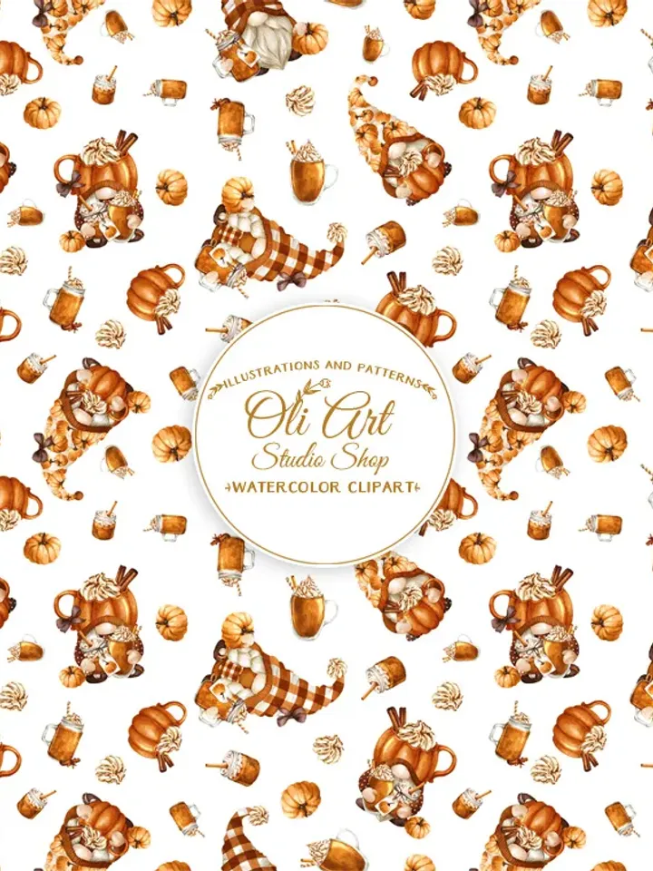 Download Seamless Patterns. Gnomes & Pumpkin Drinks. Fall, Autumn. Fall Buffalo Plaid JPG. Digital Download