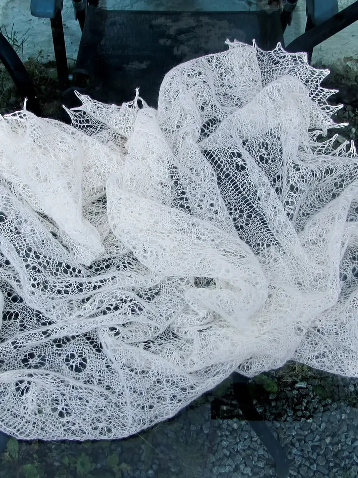 Heirloom, Shetland, Christening, Jackie Shawl, Hand Knit, cobweb, 48" square