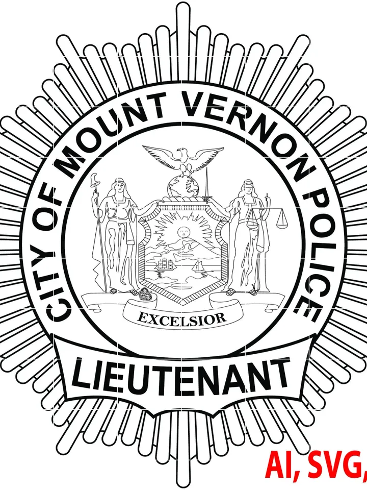 Police Badge, State of New York, City of Mount Vernon, Police Lieutenant Badge, Logo, Seal, Custom, Ai, Vector, SVG, DXF, PNG, Digital