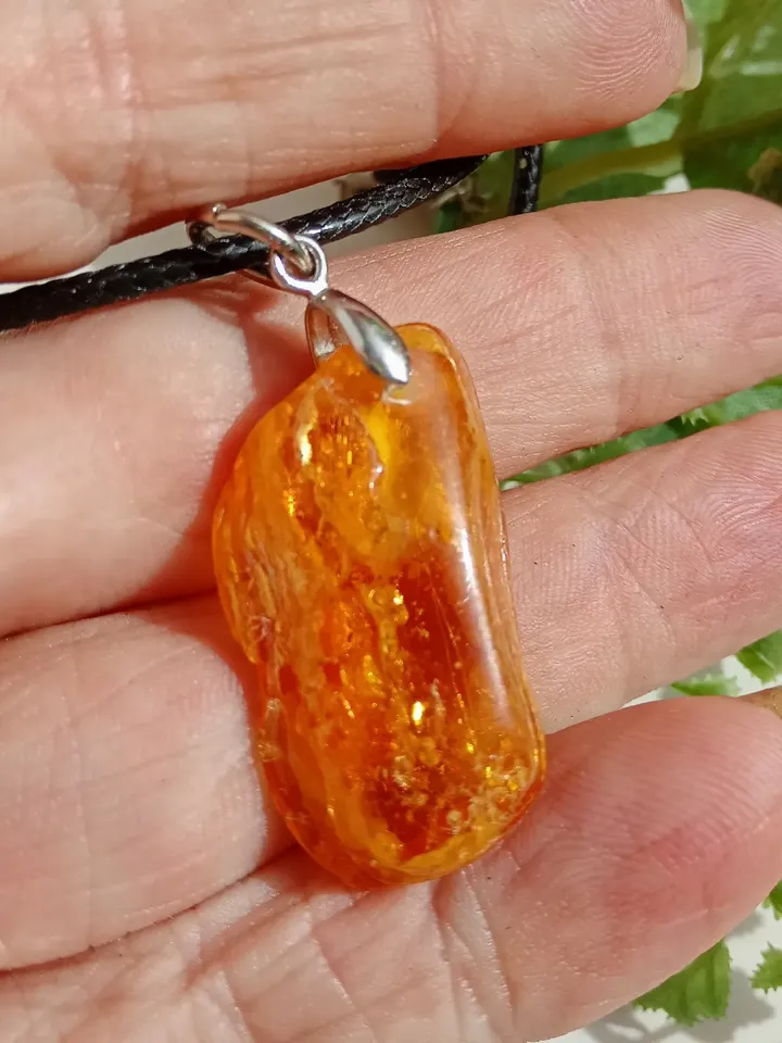 Natural Amber Pendant Necklace Baltic Amber Amulet Necklace Yellow Stone Necklace Black Cord Amber jewelry women and men