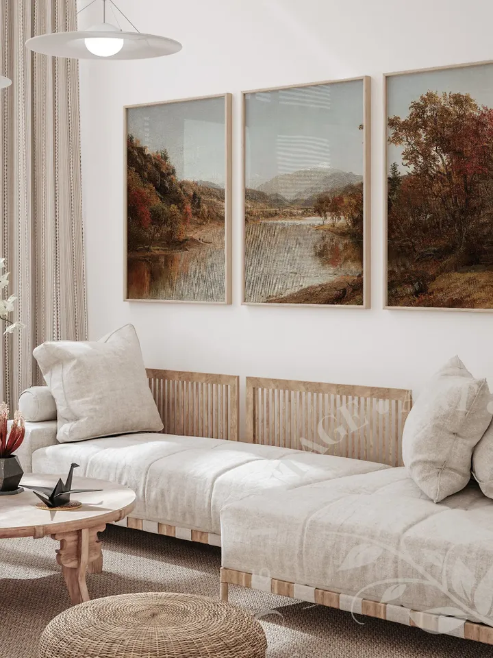 Landscape Triptych Wall Art, Vintage Autumn Prints, Large set Antique Oil Painting, Digital Downloadable Home Decor | 318 S3