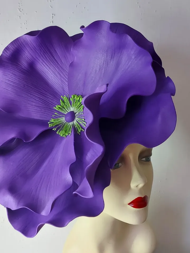Giant purple fascinator Kentucky Derby Hat Wedding Headdress, Bridal headpiece Floral Hair Accessory Occasion hats