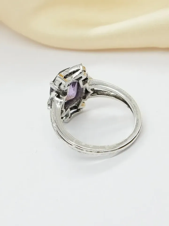 Natural Amethyst Diamond Ring, 925 Sterling Silver Ring, Amethyst Engagement Ring, Anniversary Gift, Amethyst Jewelry, Bridal Ring