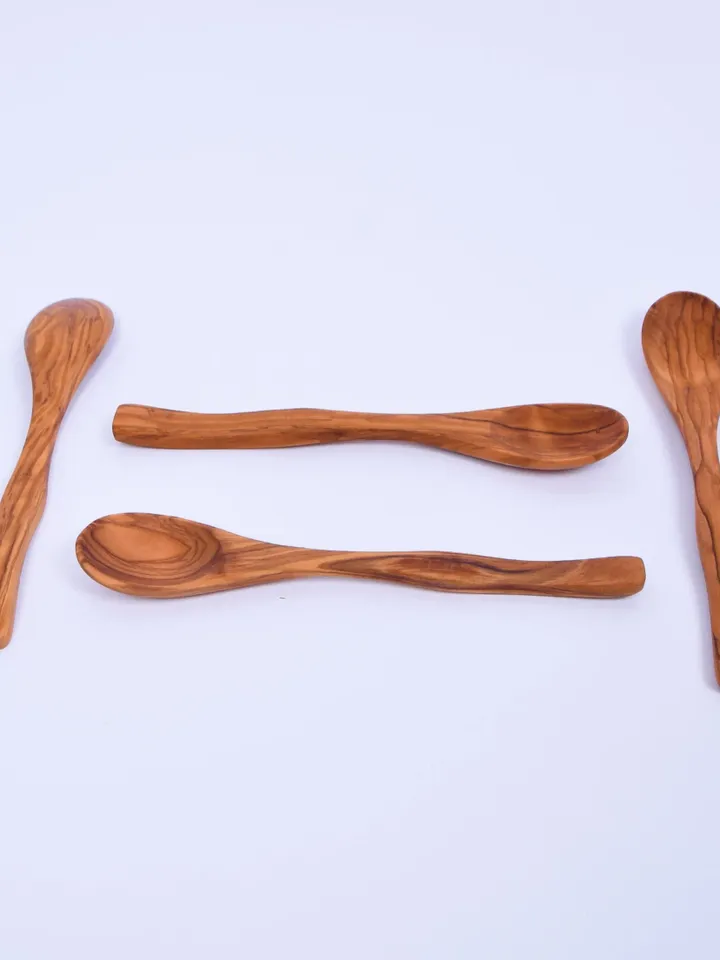 Set of 4 wooden spoons 7.48" - Curved Curry Spoons (Japanese Spoons) - Handcrafted using Olive Wood -AKwood Mixing / Stirring Spoons