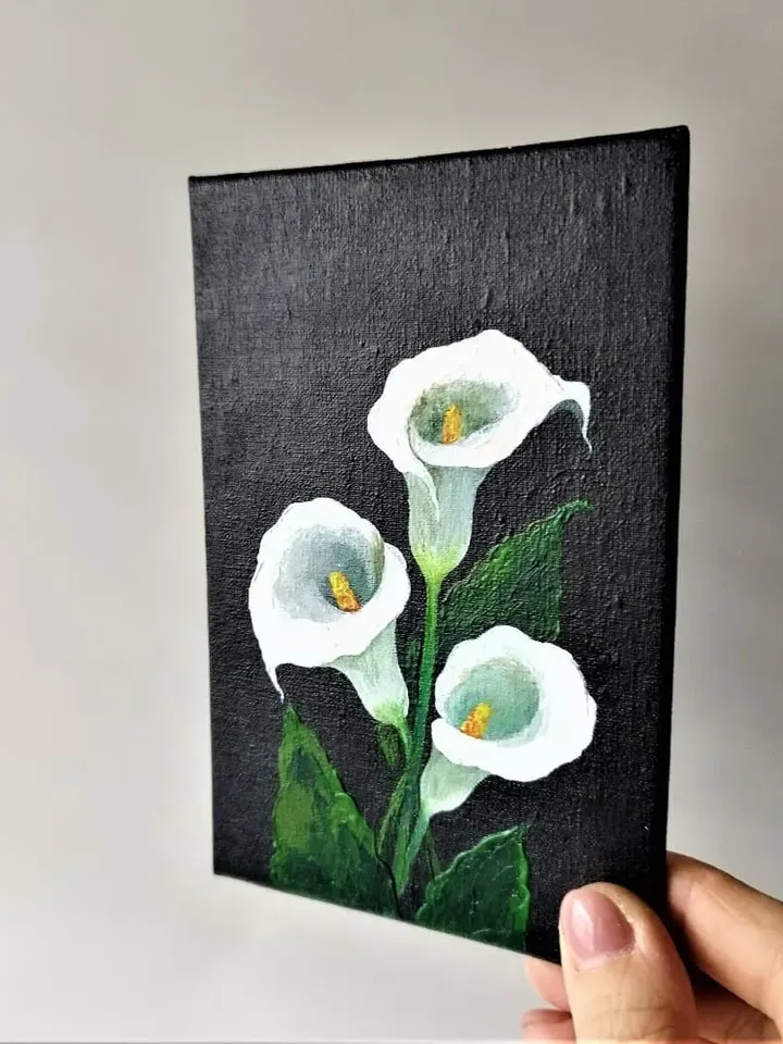 White calla lily painting impasto flower small wall decor